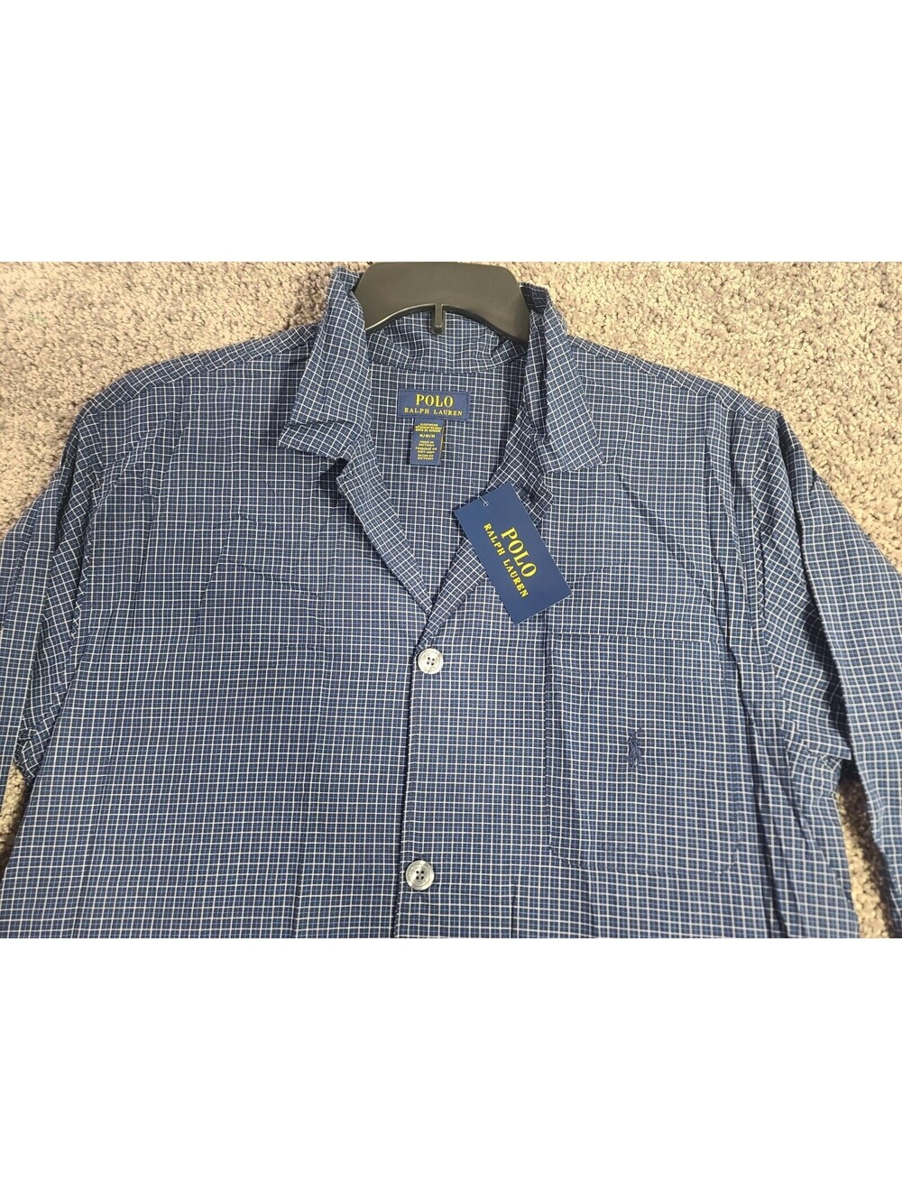 Polo Ralph Lauren Pajama Sleep Shirt Mens Long Sleeve Button Down Blue Sz Medium